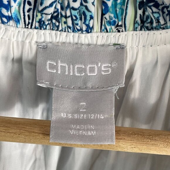 Chicos Womens Large Blue White Maxi Dress Sleeveless Boho Patchwork Tassel Tie - Picture 6 of 14